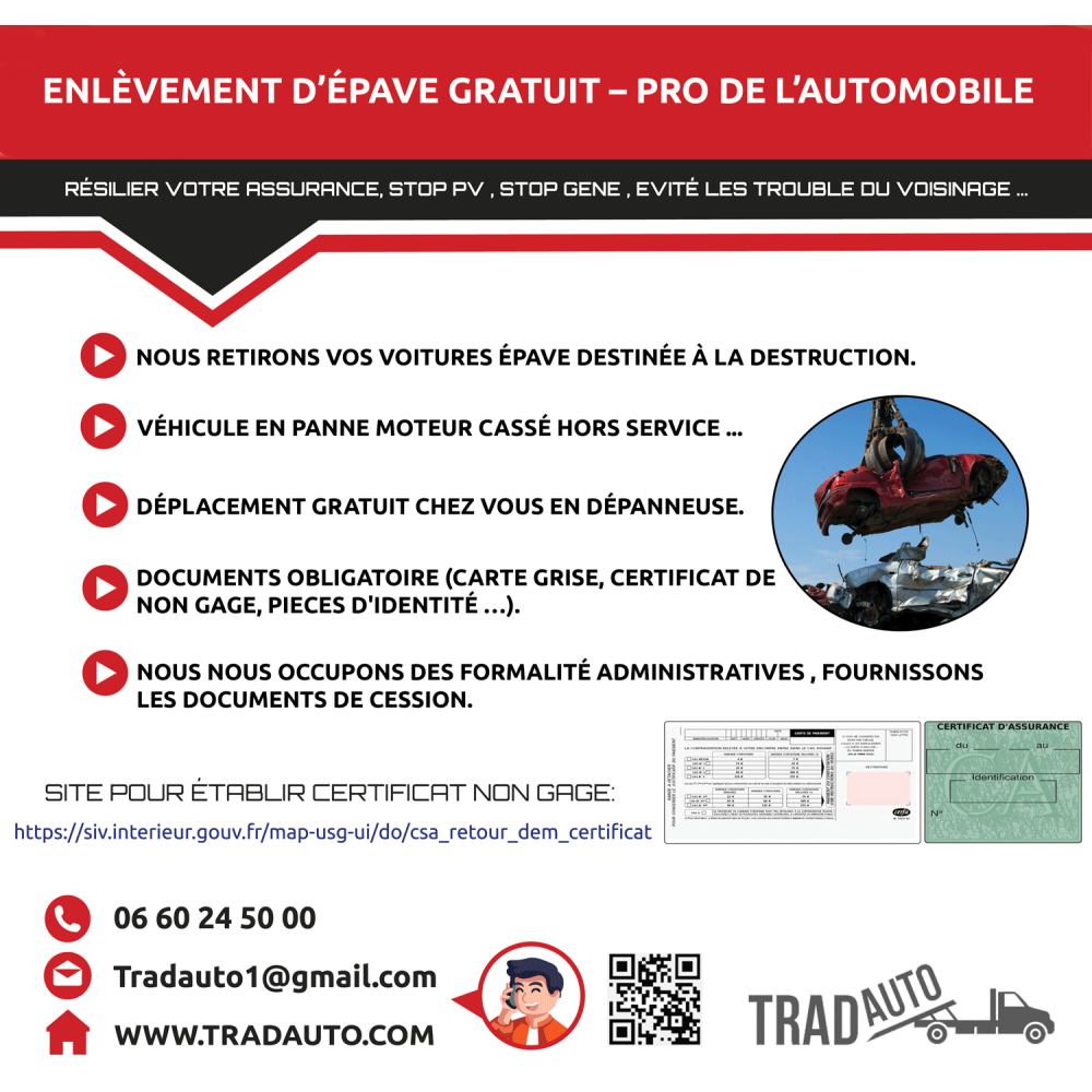 Service enlevement destruction epave gratuit