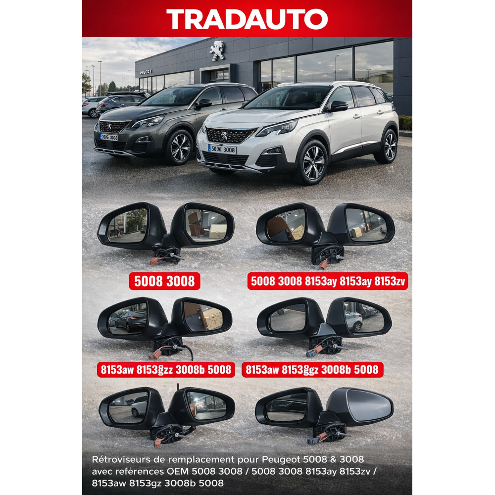 Rétroviseur PEUGEOT 3008 5008 droit passager gauche conducteur
